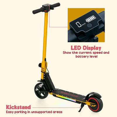 SPORTNOW Folding Electric Scooter for Kids Age 6-14 with Dual Brakes, Front Suspension, LED Colourful Lights and Display, 6.8kg Lightweight Aluminium E Scooter, Up to 14 KM/H & 6 KM, Gold Tone 