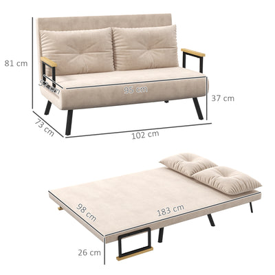 HOMCOM 4-in-1 Velvet-Feel Double Sofa Bed, with Pillows - Beige 