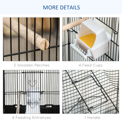 PawHut Large Metal Bird Cage with Stand, Perches, Food Bowls, Swing, for Budgies, Parakeets, Black 