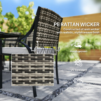 Outsunny Rattan Garden Furniture Set with Cushions, 6 Seater Rattan Dining Set with 6 Armchairs, 150 x 96cm Rectangular Table, Umbrella Hole, for Outdoor, Patio, Balcony, Terrace, Conservatory 