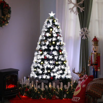 HOMCOM 5ft White Light Artificial Christmas Tree w/ 180 LEDs Star Topper Tri-Base Full Bodied Seasonal Decoration Pre-Lit Home 