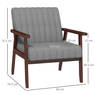 HOMCOM Mid Century Accent Chair, with Wooden Legs - Grey 