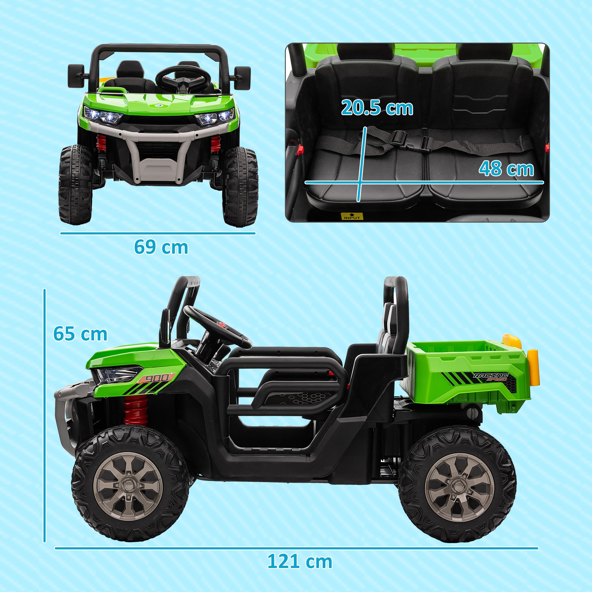 HOMCOM 12V 2 Seater Kids Electric Ride-On Car with Electric Bucket, Remote Control - Green 
