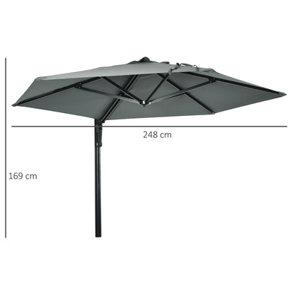Outsunny 2.5m Wall Mounted Parasol, Hand to Push Outdoor Patio Umbrella with 180 Degree Rotatable Canopy for Porch, Deck, Garden, 250 cm, Grey 