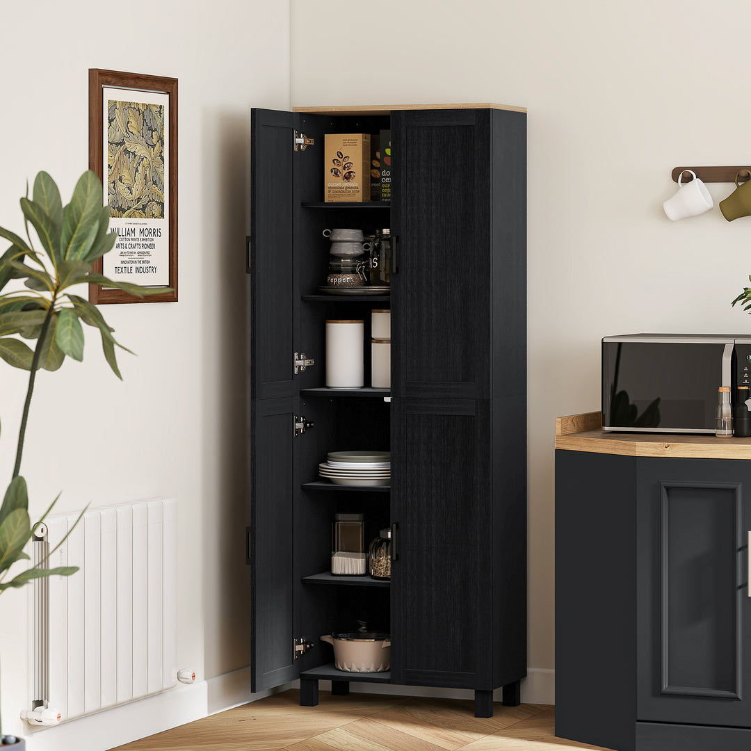HOMCOM Freestanding Kitchen Cupboard, 4-Door Storage Cabinet with Adjustable Shelves, Modern Kitchen Pantry for Dining Room, 170cm, Black 