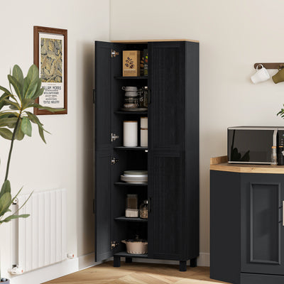 HOMCOM Freestanding Kitchen Cupboard, 4-Door Storage Cabinet with Adjustable Shelves, Modern Kitchen Pantry for Dining Room, 170cm, Black 