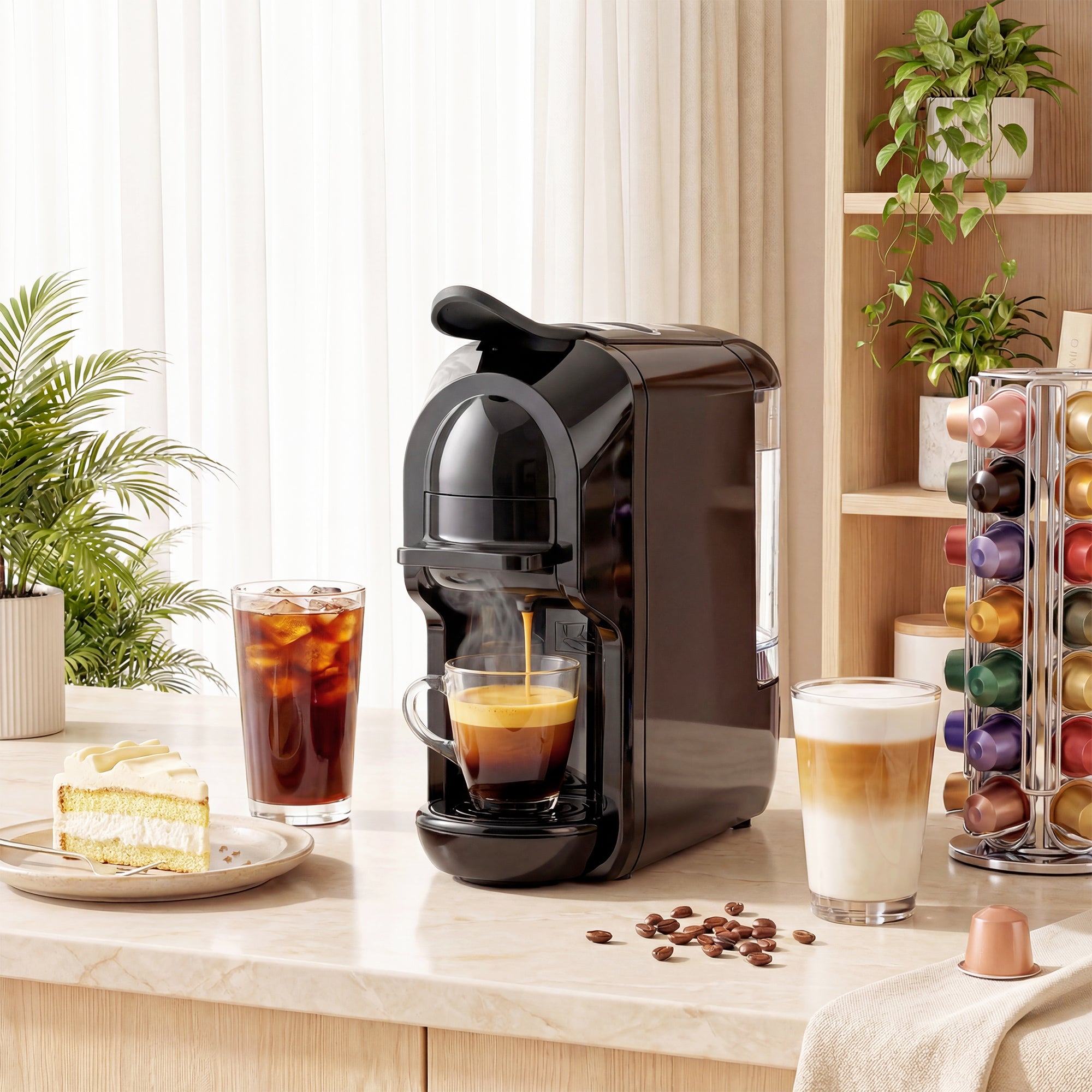HOMCOM Pod Coffee Machine for Nespresso, Dolce Gusto Capsule & Ground Coffee, Small Semi Automatic Coffee Maker, 19 Bar, 0.6L 
