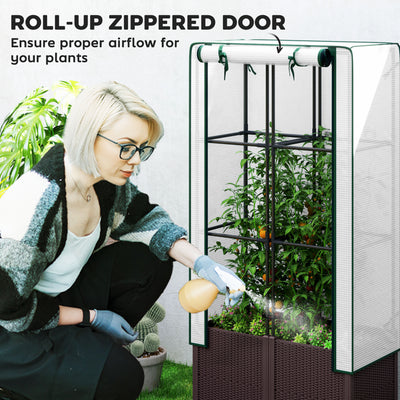 Outsunny Raised Garden Bed with Trellis, Plastic Planter Box with Drainage Holes and Drain Plugs for Climbing Plants, Vegetables, Flowers, 80 x 40 x 140 cm 