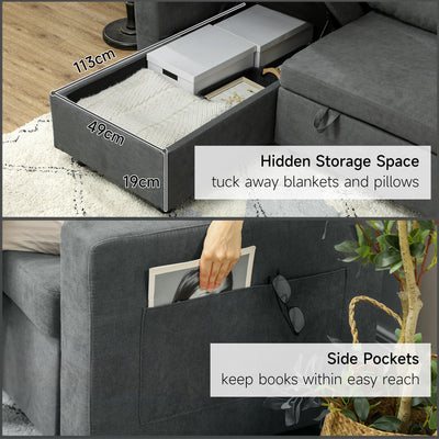 HOMCOM L Sofa Bed, with Storage - Charcoal Grey 