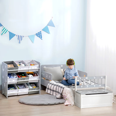 ZONEKIZ Kids Storage Rack, with Nine Removable Baskets, for Nursery, Bedroom, Playroom - Grey 