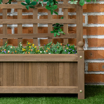 Outsunny Garden Planters with Trellis for Climbing Vines, Wood Raised Beds for Garden, Flower Pot, Indoor Outdoor, Brown 