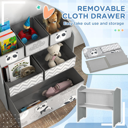ZONEKIZ Kids Storage Unit, Toy Storage Organiser, with Six Fabric Bins, for Bedrooms, Playrooms, Nurseries - Grey 