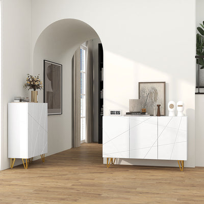 HOMCOM Modern Luxe High Gloss Sideboard, with Hairpin Legs - White 