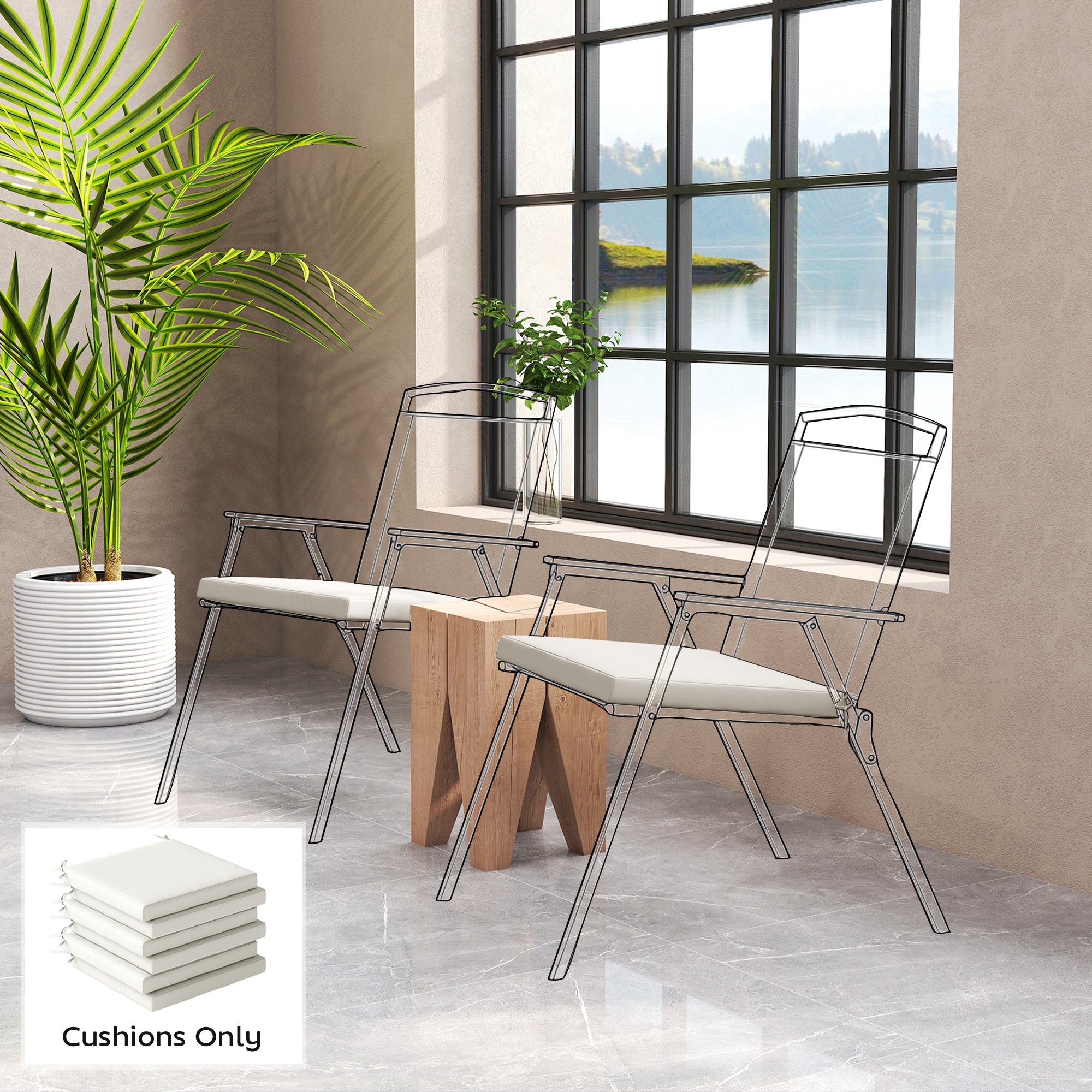 Outsunny Set of 6 Outdoor Seat Cushions with Machine Washable Cover, Water Repellent Seat Cushions Cream White 