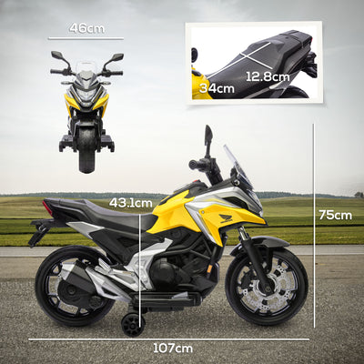 AIYAPLAY 12V Honda Licensed Kids Electric Motorbike w/ Music, Headlights, Early Education Function, for Ages 3-6 Years, Yellow 
