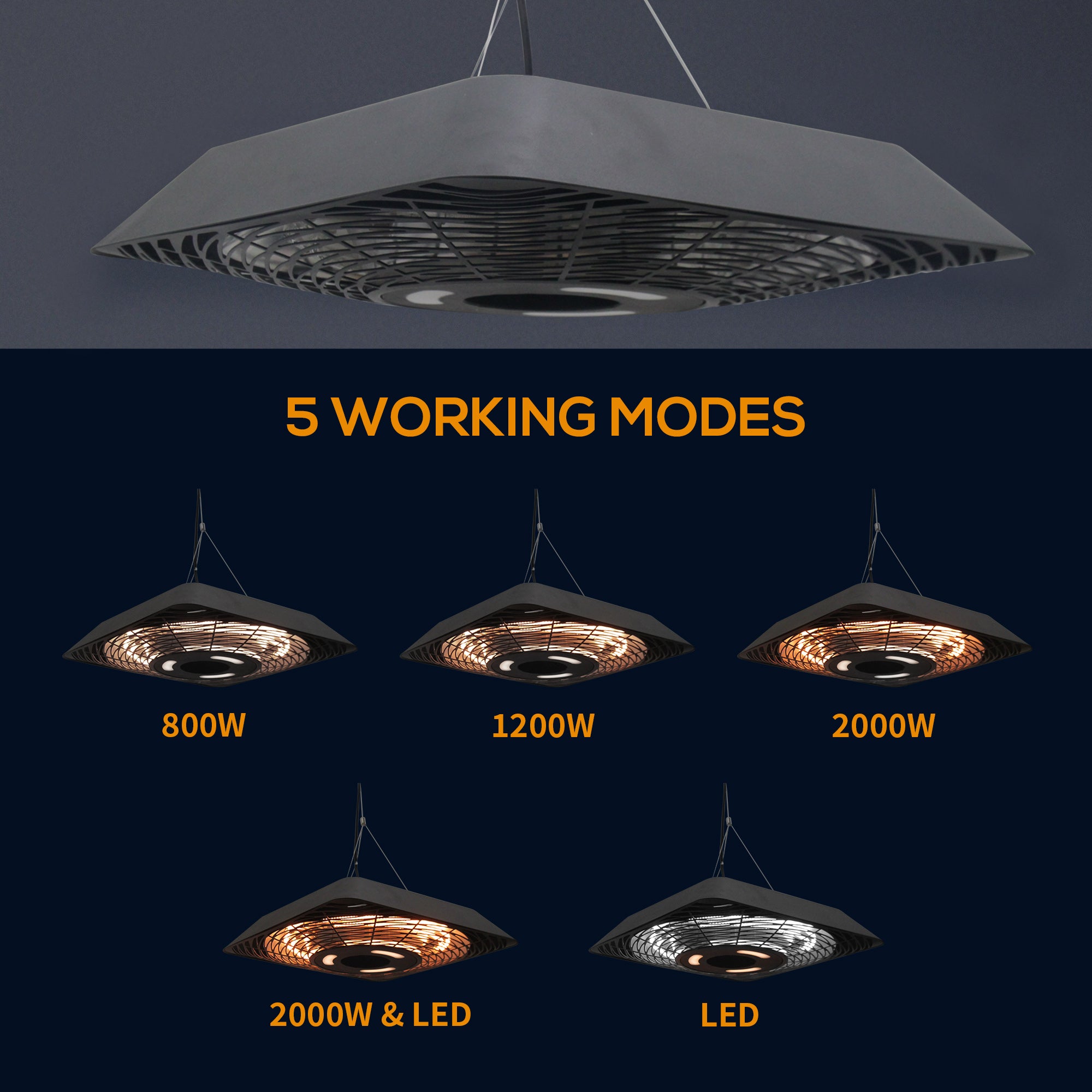 Outsunny 2000W Electric Hanging Patio Heater Ceiling Mounted Halogen Heating Indoor Outdoor with Remote Control Aluminium 
