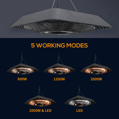 Outsunny 2000W Electric Hanging Patio Heater Ceiling Mounted Halogen Heating Indoor Outdoor with Remote Control Aluminium 