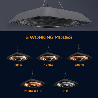 Outsunny 2000W Electric Hanging Patio Heater Ceiling Mounted Halogen Heating Indoor Outdoor with Remote Control Aluminium 