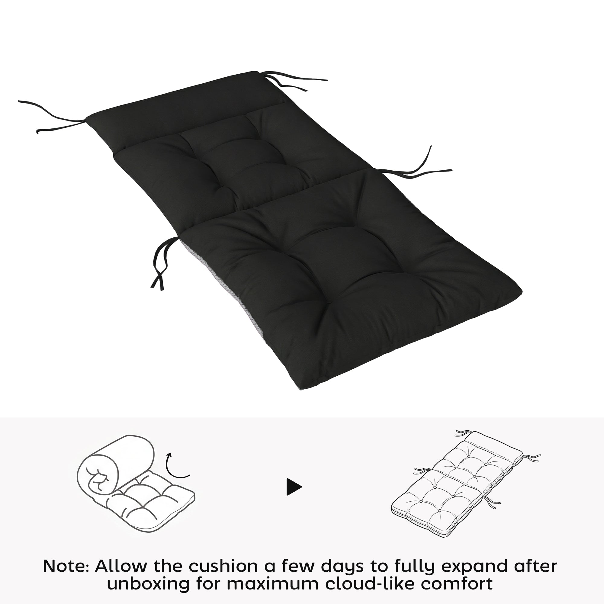 Outsunny Patio Chair Cushions Set of 4, Waterproof Non-Slip Lounge Chair Cushions, 112x53cm, Black 