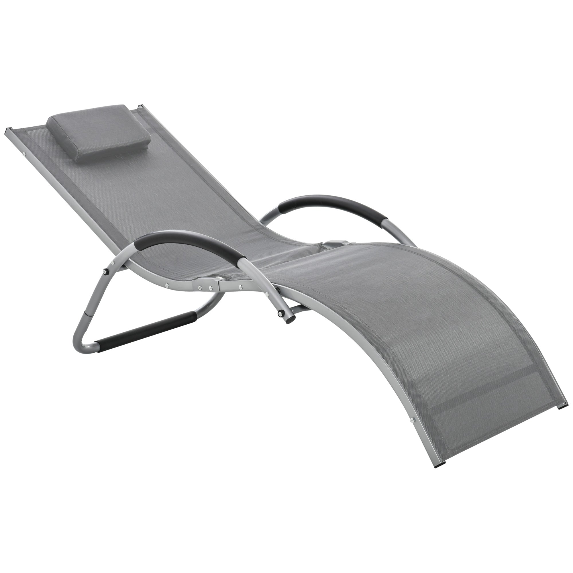 Outsunny Sun Lounger Reclining Chair Portable Armchair with Pillow for Garden Patio Outside Aluminium Frame, Dark Grey 