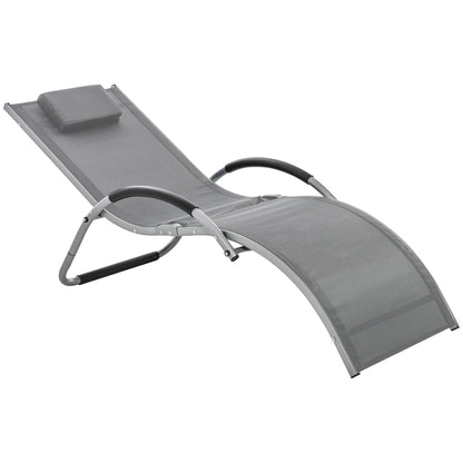 Outsunny Sun Lounger Reclining Chair Portable Armchair with Pillow for Garden Patio Outside Aluminium Frame, Dark Grey 