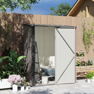 Outsunny 5.3 x 3.1ft Corrugated Steel Garden Shed - Light Grey 