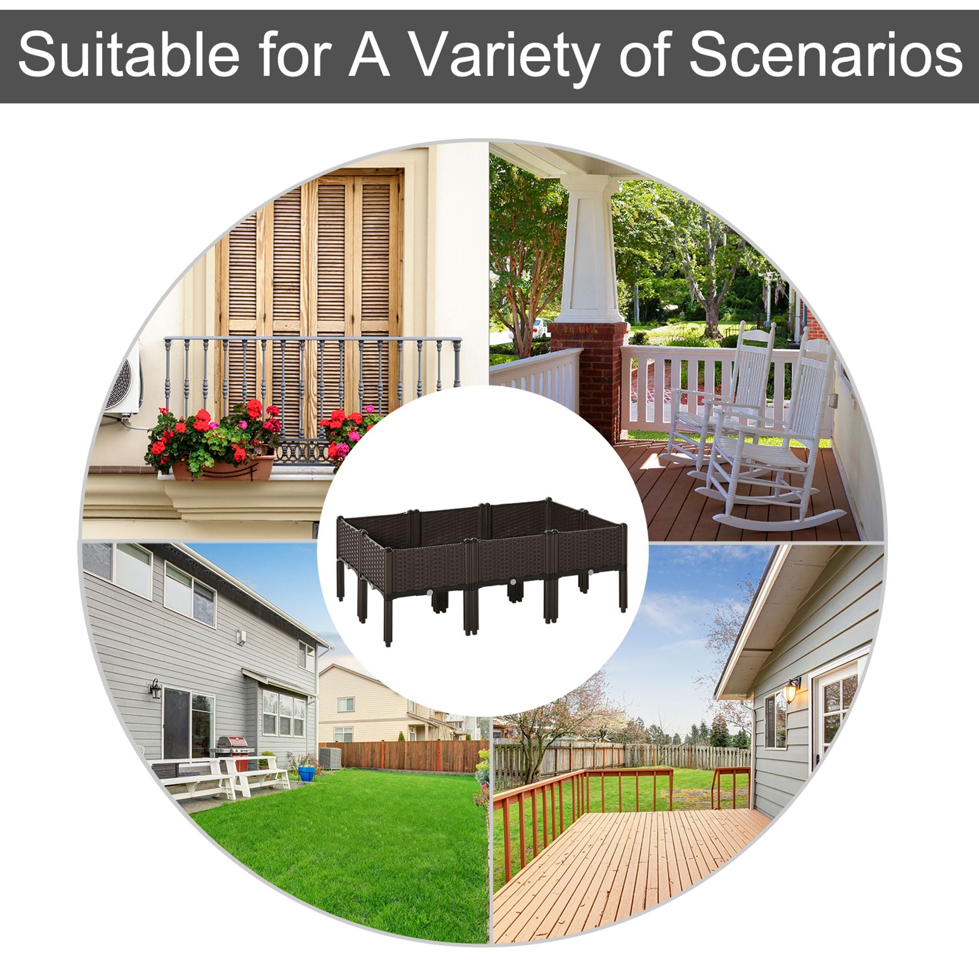 Outsunny Set of 6 26L Garden Raised Bed Elevated Patio Flower Plant Planter Box PP Vegetables Planting Container, Brown 
