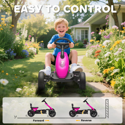 AIYAPLAY Pedal Go Kart for Kids 2-5 Years, with Silent EVA Wheels, Metal Frame, Pink 