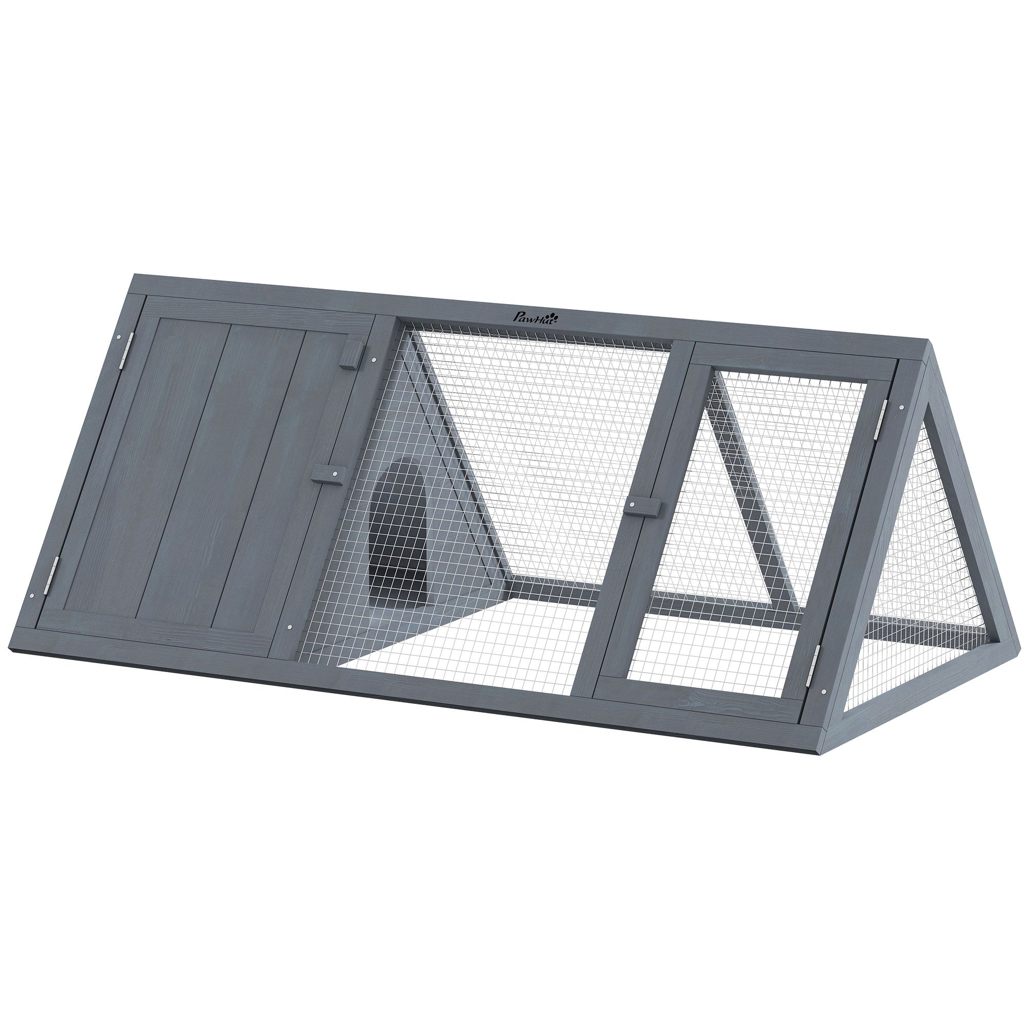 PawHut Rabbit Hutch, Wooden Guinea Pig Hutch with Run and Doors, Outdoor Triangle Bunny House for Rabbits,Duck and Chicken 