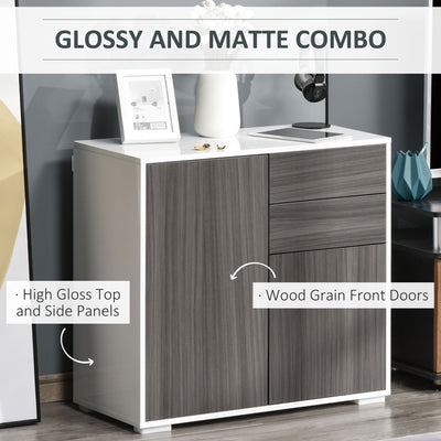 HOMCOM High Gloss Frame Sideboard, Side Cabinet, Push-Open Design with 2 Drawer for Living Room, Bedroom, Grey 