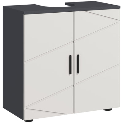 kleankin Pedestal Sink Bathroom Cabinet, Bathroom Vanity Unit with 20 x 20cm "U" Cut-Out and Adjustable Shelf, Light Grey 