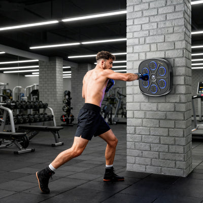 SPORTNOW Music Boxing Machine, Smart Bluetooth Boxing Machine Wall Mounted with 9 Speeds & Modes, LED Lights and Gloves, Punching Pad for Adults, Black 