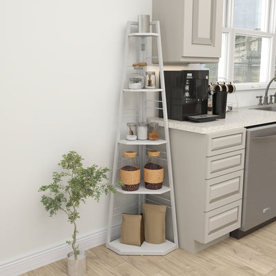 HOMCOM Five-Tier Corner Shelf - White 