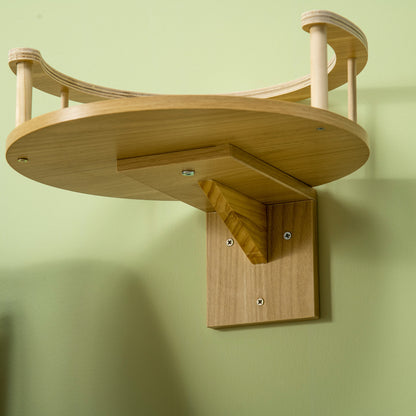 PawHut Wall-Mounted Cat Shelf with Cushion, Guardrails, 34 x 34 x 10.5cm 