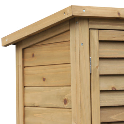 Outsunny Garden Shed Wooden Garden Storage Shed 2 Door Unit Solid Fir Wood Garage Tool Organisation Cabinet, 87L x 46.5W x 96.5Hcm, Natural 