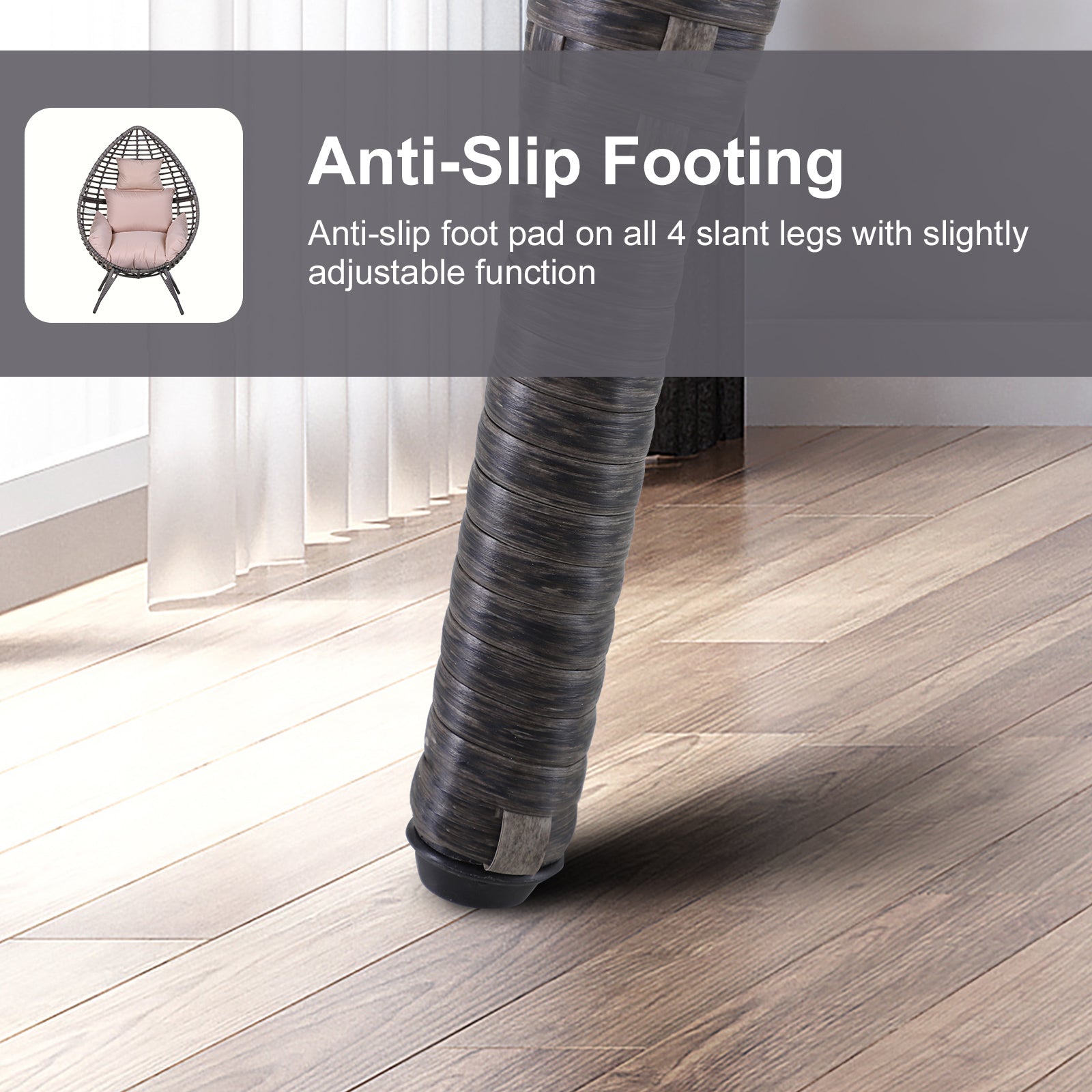 Outsunny Garden Egg Chair, Teardrop Outdoor PE Rattan Chair with Full-body Soft Padded Cushion, Grey 