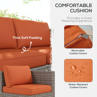 Outsunny Eight-Piece Rattan Garden Set, with Contrast Cushions - Orange/Grey 