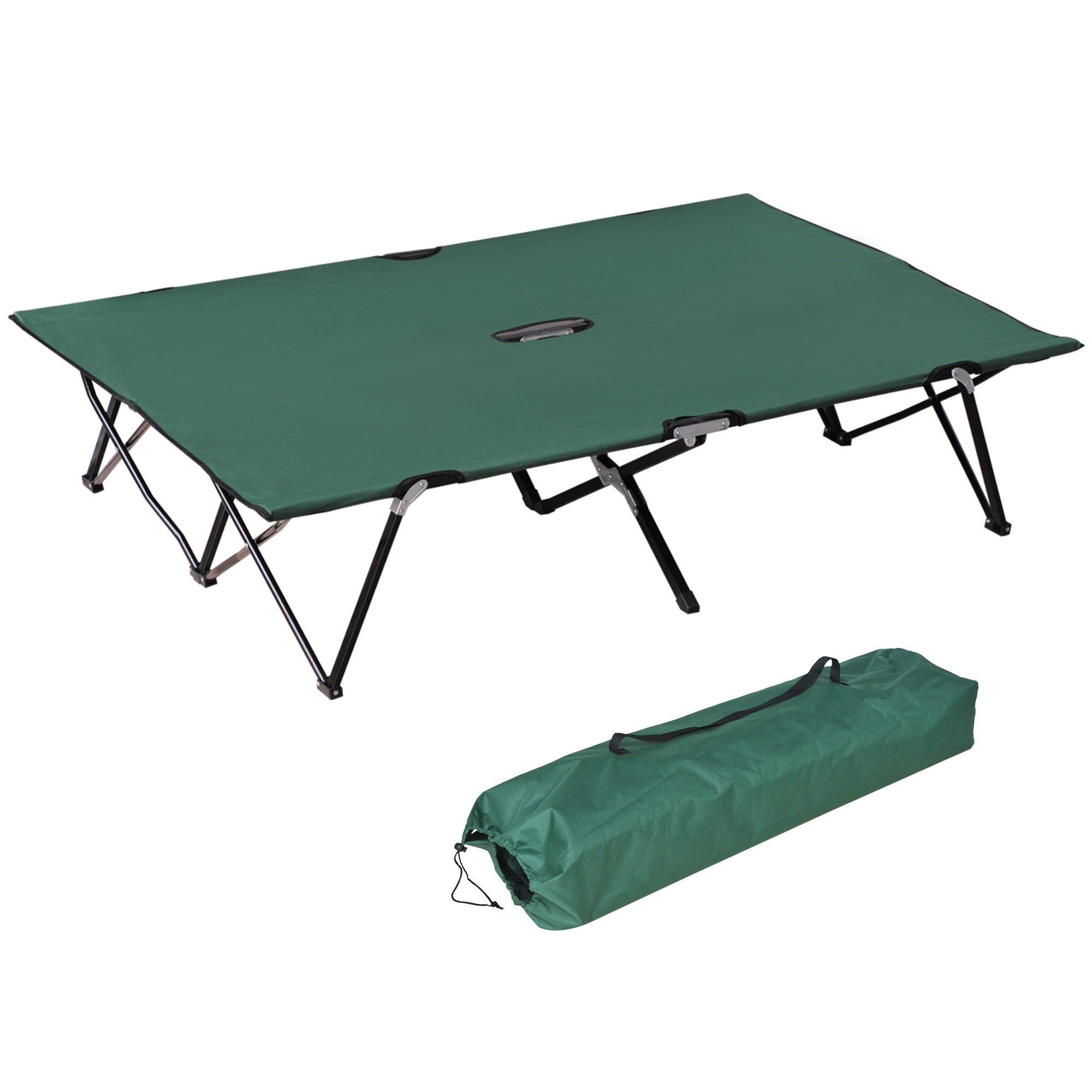 Outsunny Double Camping Cot Bed, with Bag - Green 