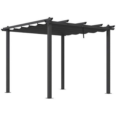 Outsunny 3 x 3m Aluminium Pergola, with Retractable Roof - Dark Grey 