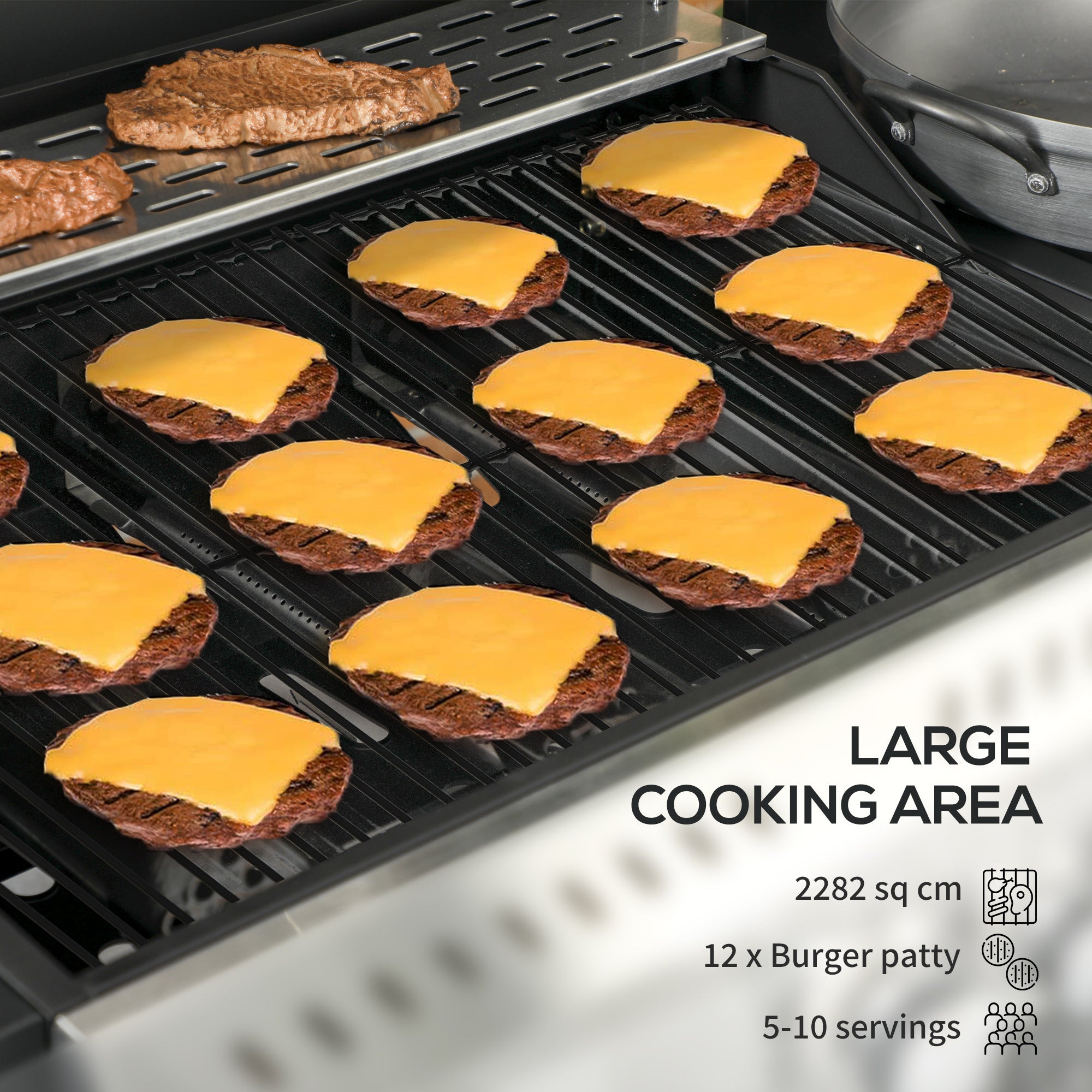 Outsunny Four-Burner Steel Gas Grill, with Thermometer - Black 