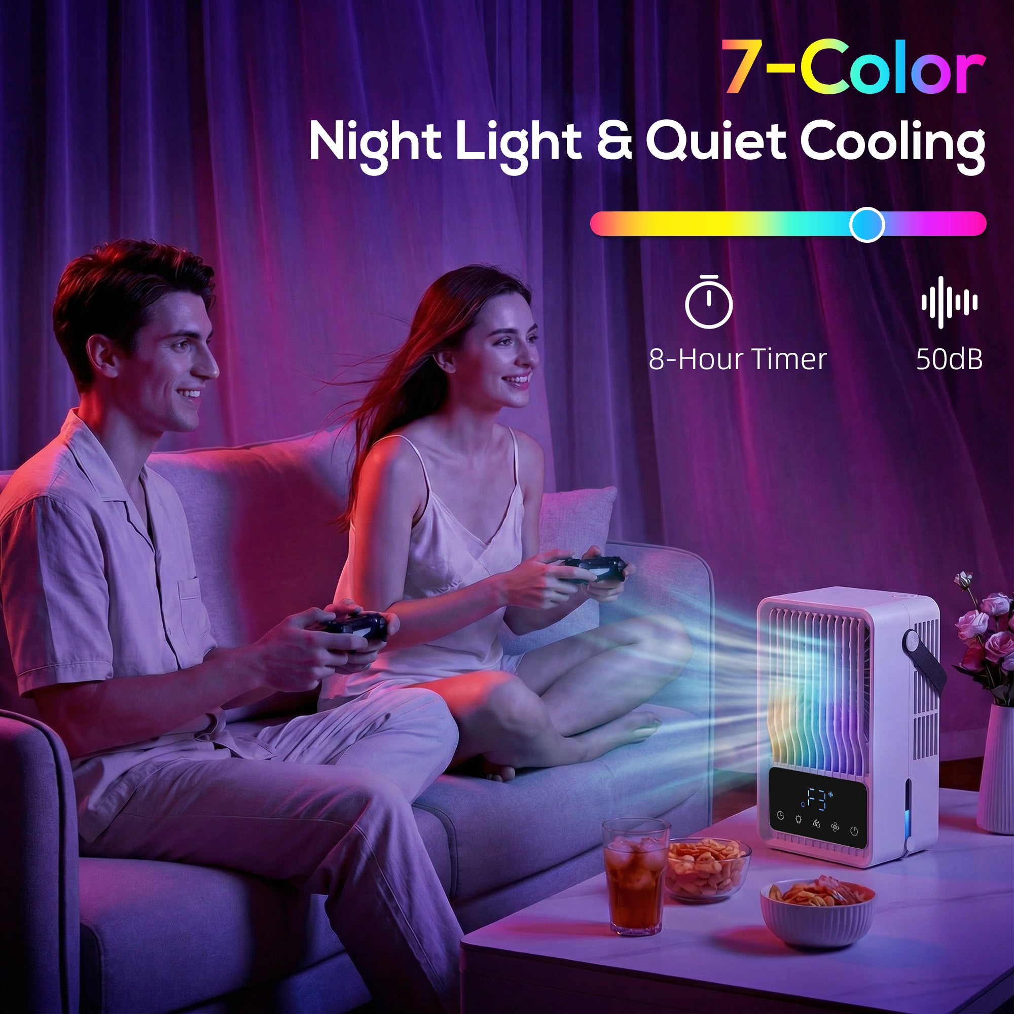 HOMCOM Portable Air Conditioner, 4-in-1 Mini Air Cooler with 3 Wind Speed, 2 Mist Mode, 7 Colour RGB Light, Black 