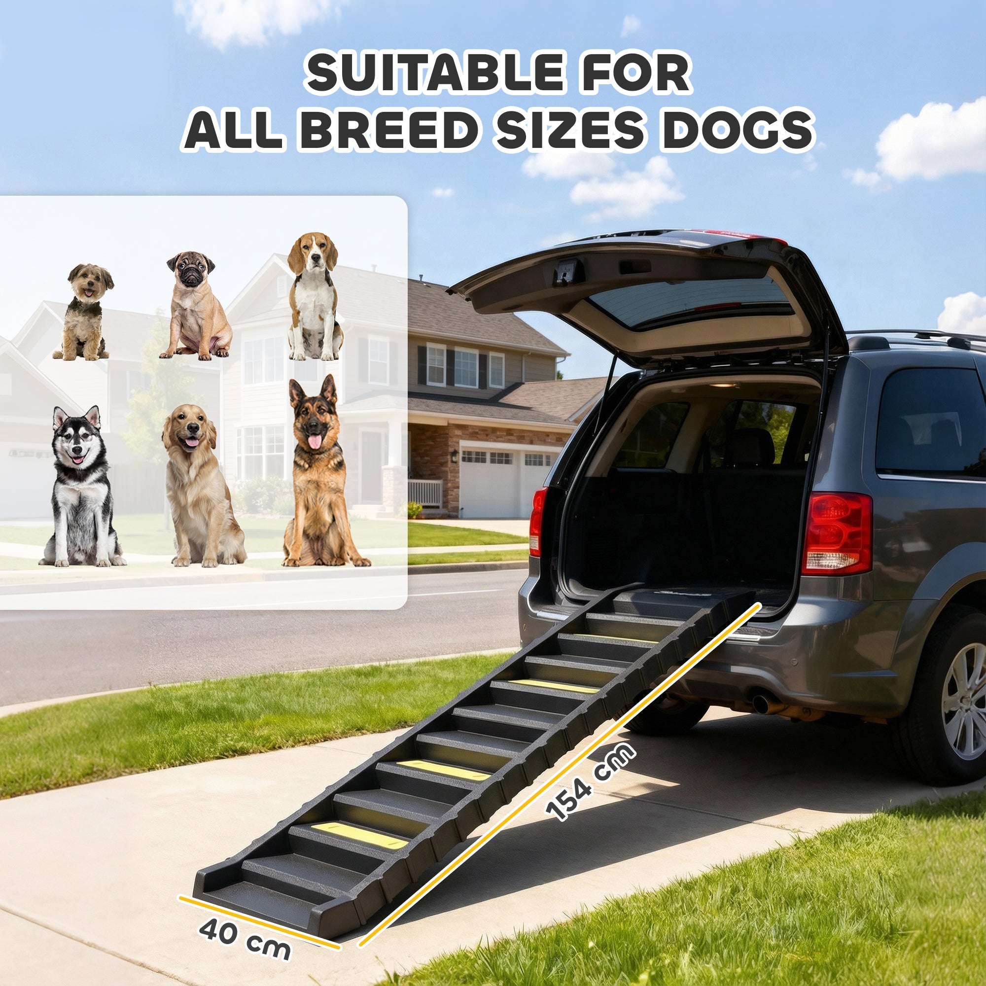 PawHut Dog Car Ramp with Anti-Slip Steps, 10-Steps Pet Stairs for Pets to Access Cars and High Beds, Black 