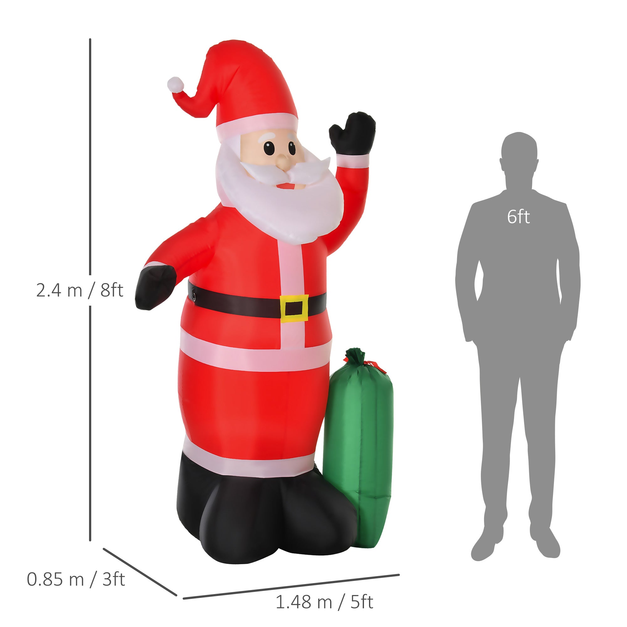 HOMCOM 7.5ft Inflatable Christmas Santa Claus with LED Air Blown Xmas Décor Holiday Outdoor Yard Decoration 