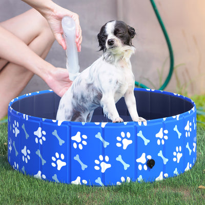 PawHut Foldable Dog Paddling Pool Pet Cat Swimming Pool Indoor/Outdoor Collapsible Bathing Tub Shower Tub Puppy Φ100 × 30H cm M Sized 