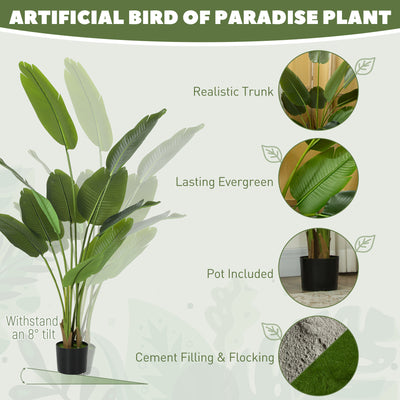 HOMCOM 160cm Tall Artificial Bird of Paradise Plant, Faux Banana Leaf Tree with PEVA Leaves and Flocking, Decorative Palm Tree in Pot for Home Office Decor, Green 