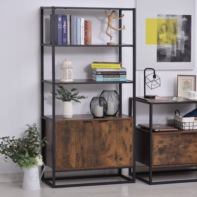 HOMCOM Industrial Bookshelf, Storage Shelf, Large Bookcase with 3 Open Shelves, Multifunctional Rack for Living Room, Office, Rustic Brown and Black 