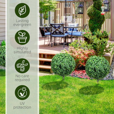HOMCOM Artificial Boxwood Trees w/ Ground Stake, Set of 2 Ball Shaped Topiary Trees for Home Office & Living Room, UV Resistant 