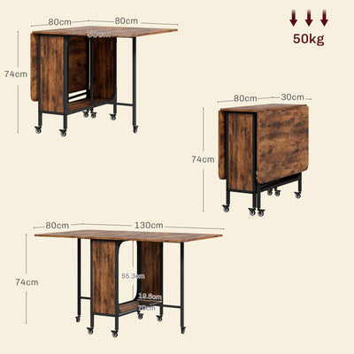 HOMCOM Six-Person Drop Leaf Dining Table - Rustic Brown/Black 