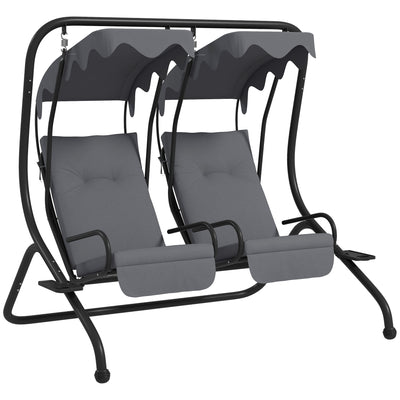 Outsunny Two-Seat Garden Swing Chair, with Protective Canopy - Grey 