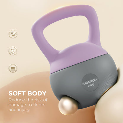 SPORTNOW Soft Kettlebell, 6kg Kettle Bell with Non-Slip Handle for Home Gym Weight Lifting and Strength Training, Purple and Grey 